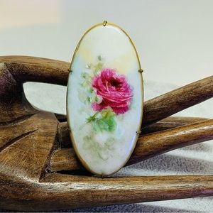 Antique Victorian Hand-painted  "C" clasp Brooch